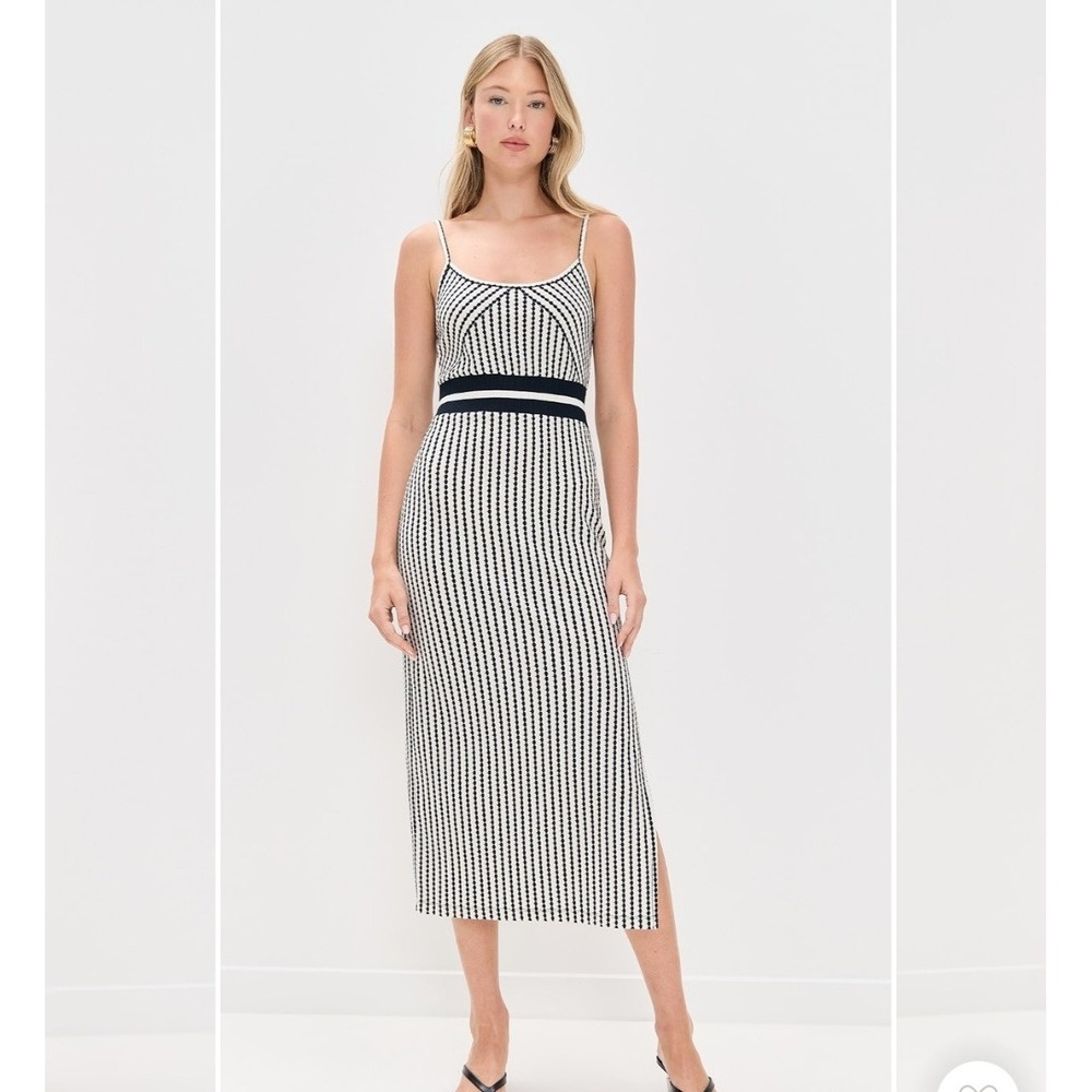 Ramy Brook Knit Midi Dress Small Black White Excellent Geometric Bodycon Slit